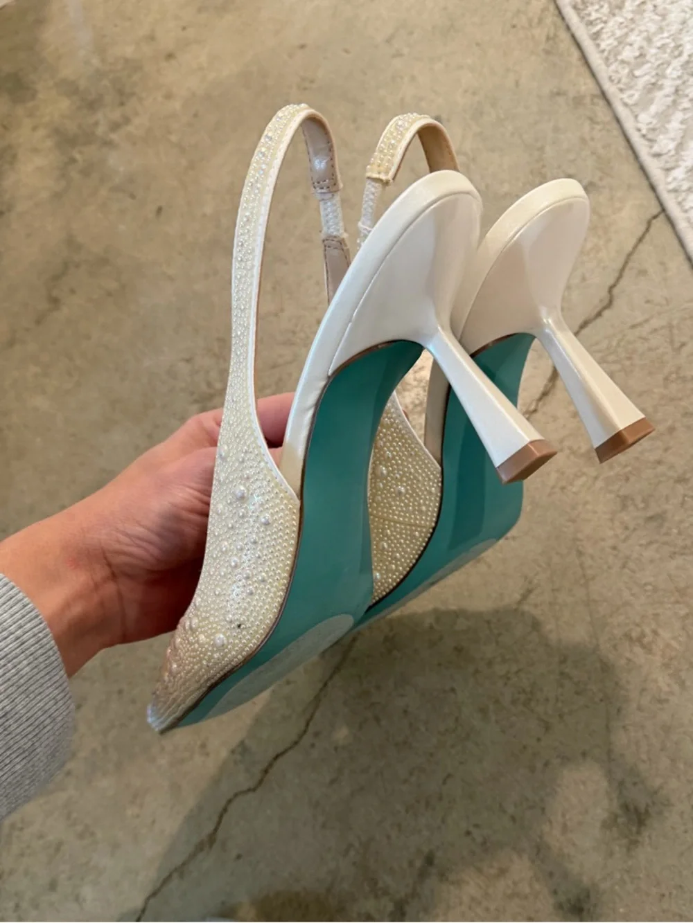 Betsey Johnson Ivory Beaded Pointed-Toe Slingback Heels - Picture 3 of 4